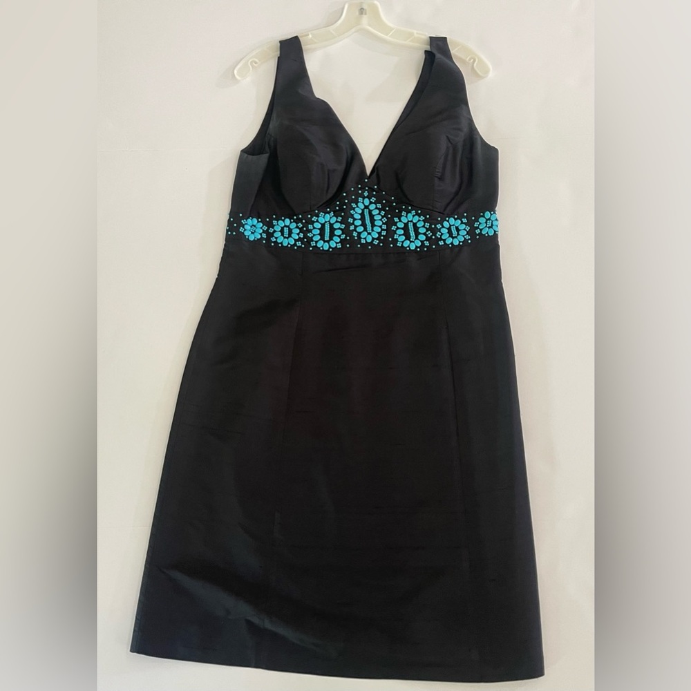 White House Black Market Sleeveless Turquoise Studded Waist Dress Black Size 14